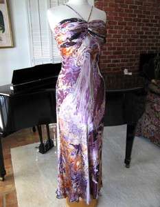 DRAMATIC WATERCOLOR DEVORE SILK SATIN RUCHED BIAS GOWN LONG DRESS~S 