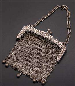 Antique Miniature Sterling Silver Chain Mail Mesh Ladies Purse w Link 