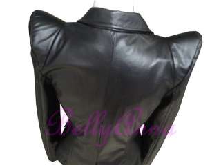 Betonte Schulter Damen Suit Blazer Coat PU Leder Jacke  