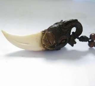 Tibet elephant yak bone carving wolf tooth necklace  