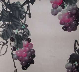 J070Chinese Scroll Painting of Grape by Zhou Huaimin  
