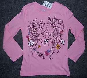   Shirt~PINK Sugar~Non Messy Glitter HORSES~SWEET Gift Idea~NWT~  