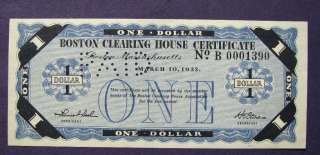 1933 Boston Clearing House $1 Certificate; Depression Scrip XF  