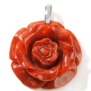 Carved Red Jade Sterling Silver Rose Enhancer Pendant 
