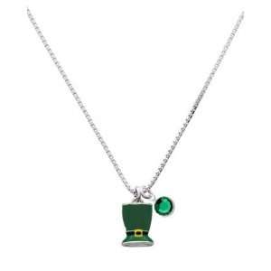   Patricks Day Hat Charm Necklace with Emerald Swarovski Crystal Drop