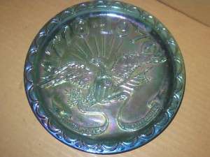 Vintag Blue Carnival Glass Bicentennial Plate 1776 1976  