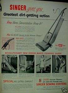 1950 Singer Vacuum Sweeper Household Appliance Print AD  