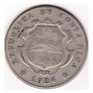  1924 Republica de Costa Rica 25 Centimos Silver Coin 