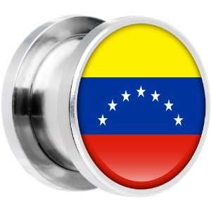    2 Gauge Stainless Steel Venezuela Flag Saddle Plug Jewelry