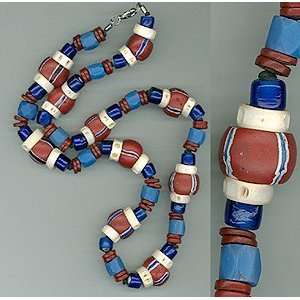  Old African Trade Bead Hand Knotted Necklace Arts, Crafts 