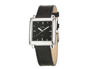 Skagen 251LSLB Mens Watch Square Stainless Steel Black Dial Leather 