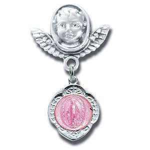  Sterling Silver Angel Wing Pin with Fancy Pink Enameled 