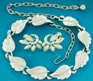 CORO SILVER TONE CURLED LEAF NECKLACE & EARRINGS  