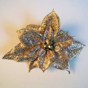 Holiday Shimmer Poinsettia Artificial Flower Pin Brooch, Champagne 