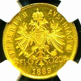 1889 AUSTRIA GOLD COIN 20 FRANCS / 8 FL * NGC CERTIFIED GENUINE 