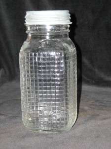 Vintage Square Qt Size Grid Embossed Product Type Jar, 1940s Era 