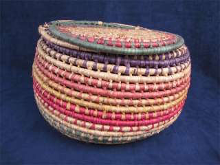 Woven Striped Basket Lid Storage Pink Purple Green  
