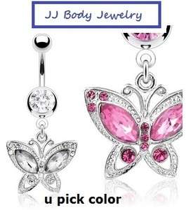 Navel Belly Ring Button Bar Butterfly Dangle Piercing Bar Body Jewelry 