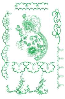 Rose ornament + borders Machine Embroidery Designs set for 5x7 hoop