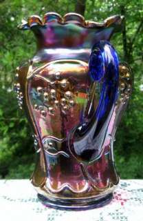 Antique Fenton Blueberry Carnival Glass Water Pitcher in Blue  