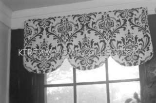 Window curtain valance damask white black 42 x 16  