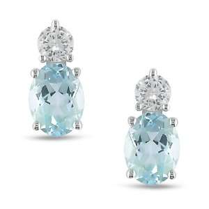   Sky Blue Topaz and Created White Sapphire Ear Pin Earrings: Jewelry