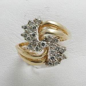   yellow white gold Diamond Cocktail Cluster Ring 1 caratLarge round