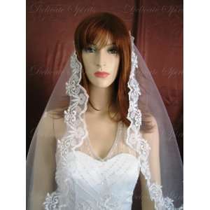    1T White Cathedral Mantilla Lace Bridal Wedding Veil Beauty