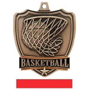   Basketball Shield Medal W/Neck Ribbon BRONZE MEDAL/RED RIBBON 2.5