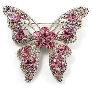   Pink Swarovski Crystal Butterfly Brooch (Silver Tone): Jewelry