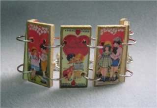 Vintage Valentine Card Adjustable Recycled Art Bracelet  