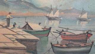 European art oil painting fisherman seascape signed  