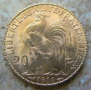   Rooster Twenty Francs European Gold Coin ~ Brilliant Uncirculated