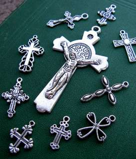 10 LOT Cross Crucifix Catholic Celtic Pendant Silver Charm Rosary 
