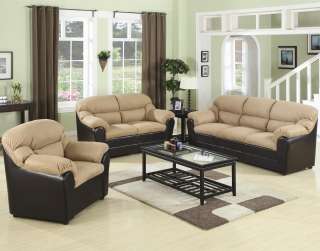 Chocolate Mocha Sofa Loveseat Chair Couches 3 Pc Microfiber Set Two 