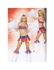 3Pc All American Cheer Leader Includes Pleated Skirt, Top And Pom Poms 