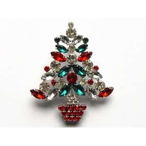   Ruby Red Holiday Christmas Tree Plant Lovely Pot Pin Brooch: Jewelry