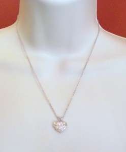   Silvertone Necklace Sparkling Full Cubic Zirconia Heart Pendant  