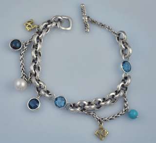 David Yurman Old World Charm Blue Topaz SS 18k Bracelet  