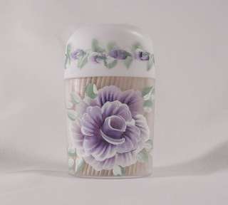 Shabby HP Hand Painted Purple Roses Toothpick Holder With Toothpicks 