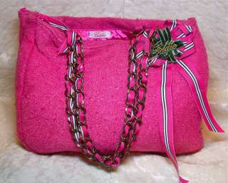 Goldie Designer Handbag,Pink Worsted Wool,Chain Straps  