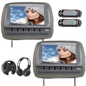 Gray 9 Inches LCD Car Headrest DVD CD Player+Wireless Headphones+IR 