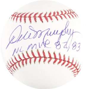 Dale Murphy Autographed Baseball  Details NL MVP 82 83 Inscription