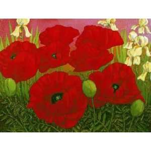  Poppies & White Irises: John Newcomb. 14.00 inches by 11 
