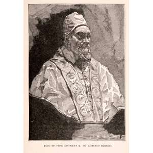 1896 Wood Engraving Bust Pope Innocent Tenth Lorenzo Bernini Religious 