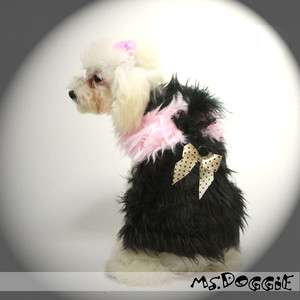 Pet Dog Clothes Apparel  Luxury Design Pink Black Long Pile Faux Fur 