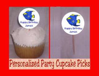 Fish Aquarium Personalized Birthday Party Cupcake Picks  
