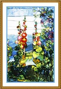 Tiffany Hollyhocks Flower from Stained Glass Counted Cross Stitch 