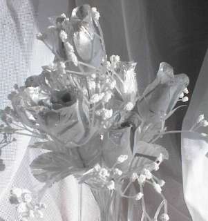 SILVER Silk Roses Buds Wedding Bouquet Flowers  