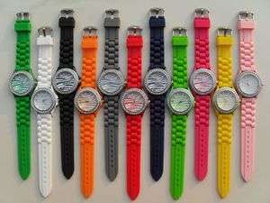 Cool Zebra Geneva Silicone Jelly Watch Crystals on Bezel Multi Colors 